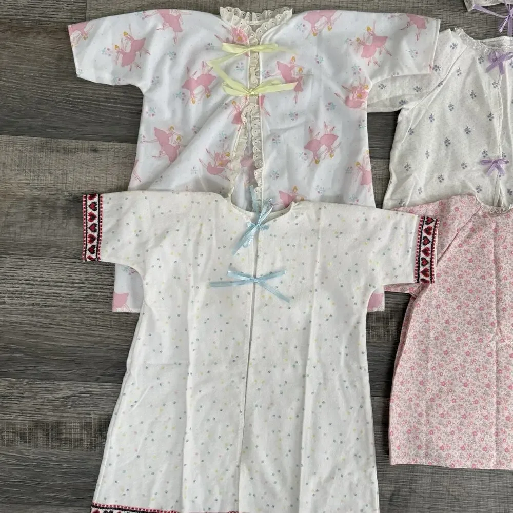 Vtg Baby Doll Baby Clothes Lot Robe Dress Bonnet Open Back Handmade Lace Trim